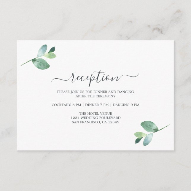 Moda Script Eucalyptus Foliage Wedding Recepcion (Anverso)