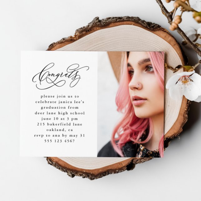 Moda Script Graduación de foto Invitación magnétic (Subido por el creador)