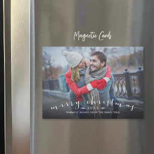 Moda Script Overlay Magnetic Christmas Photo Card