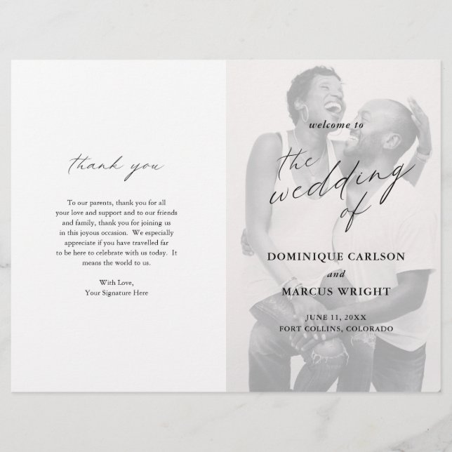 Moda Sencilla Elegante Foto Programa de Boda Presu (Anverso)