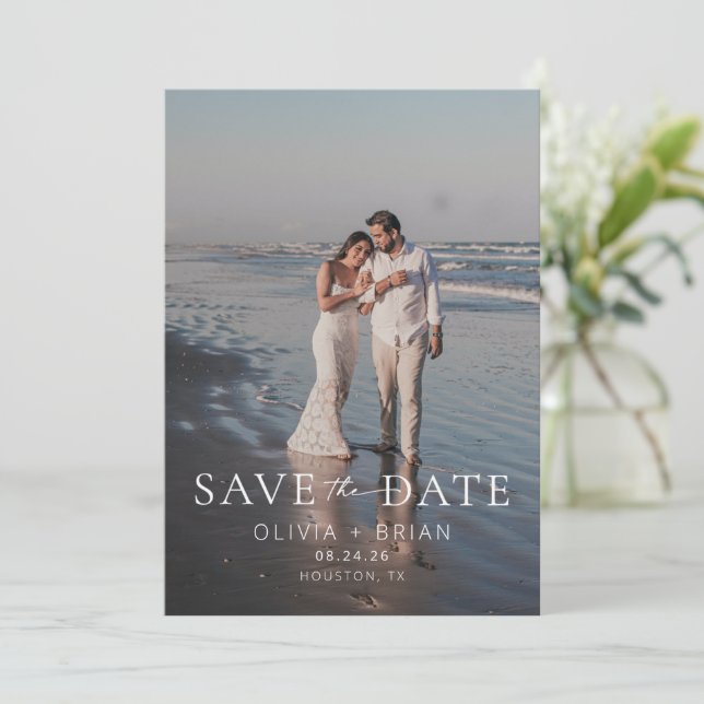 Moda + Simple Modern Save the Date Photo Card (Anverso de pie)