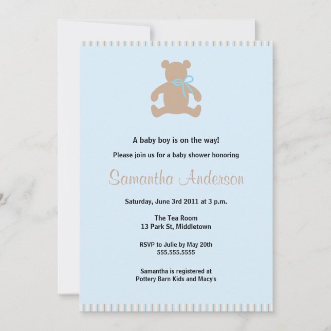 Moda Teddy Bear Invitación a Baby Shower - Chico (Anverso)