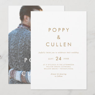 Moda Tipografía de Oro Invitación a la boda fotogr