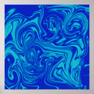 Moda Tonos De Arte Líquido Azul Resumen Poster