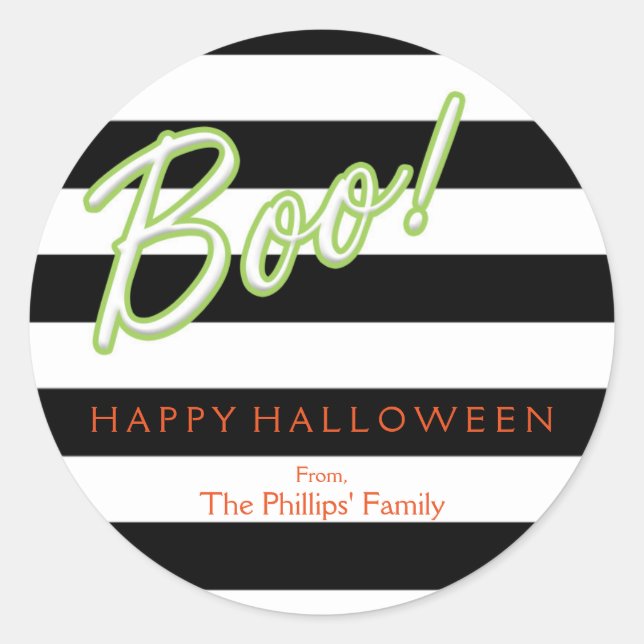 MODA verde BOO Halloween Pegatina de rayas negras (Anverso)