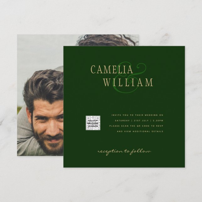 Moda Verde Fotomía Invitar Código QR Guardar fecha (Anverso / Reverso)