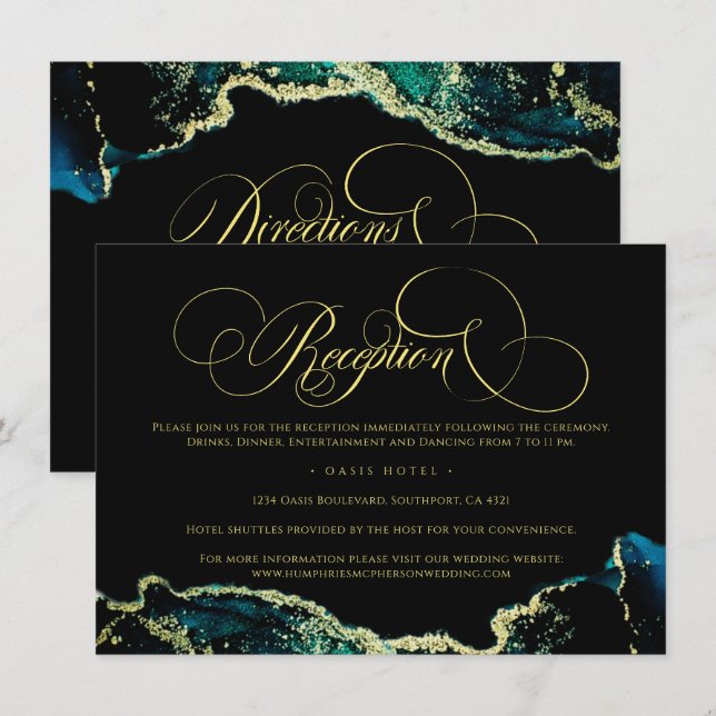 Moda Verde Oro Negro Direcciones de recepción Boda (Anverso / Reverso)