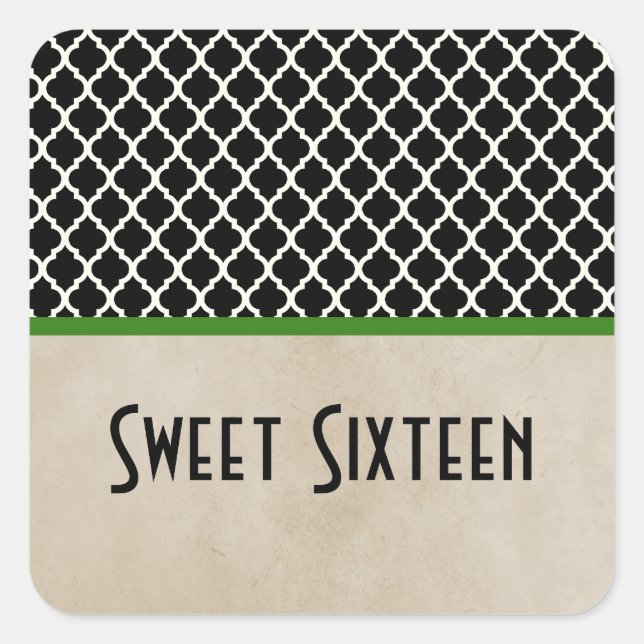 Moda verde Quatrefoil Sweet 16 Pegatinas (Anverso)