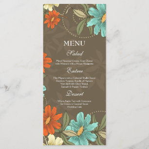 Moda vintage aqua naranja crema boda menú