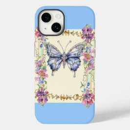 Moda Vintage Floral Butterfly iPhone 14 Funda Azul