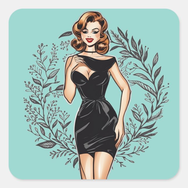 Moda Vintage LBD Ilustracion Pegatina (Anverso)