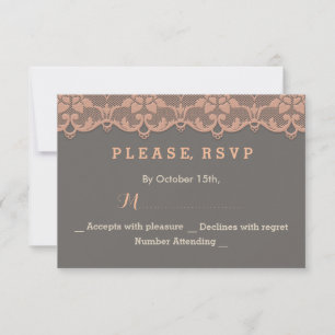 Moda Vintage Peach Gray Lace Wedding RSVP