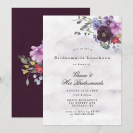 Moda violeta de plumas Peony Bridesmaids Invitació