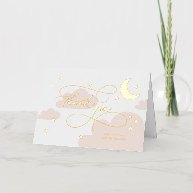 Moda y estrellas: Bebé manuscrito rosa gracias (Anverso)