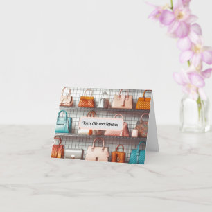 Moda y fabuloso saludo con tarjeta de bolso