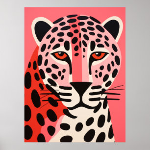 Moda y juguetón Poster de impresión jaguar rosa y