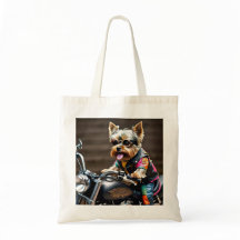 Moda Yorkie en una bolsa para motocicletas