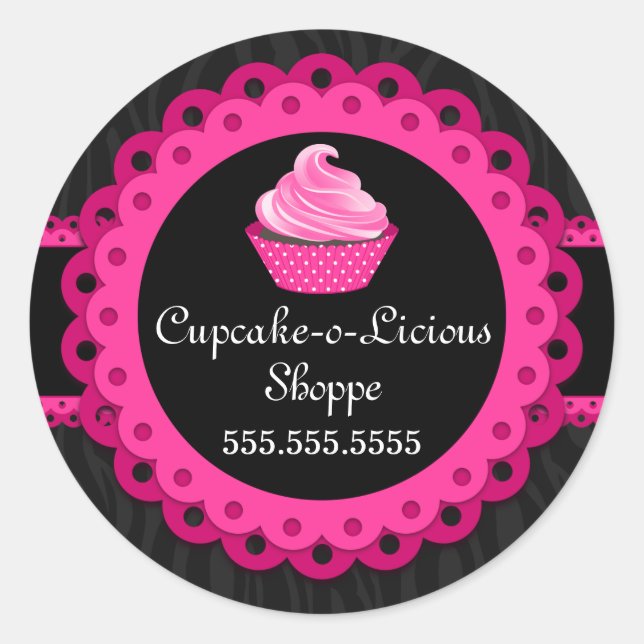 Moda Zebra Rosa Lace Cupcake Panadería Sellos (Anverso)