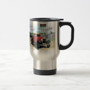 Modele una taza antigua del viaje en coche