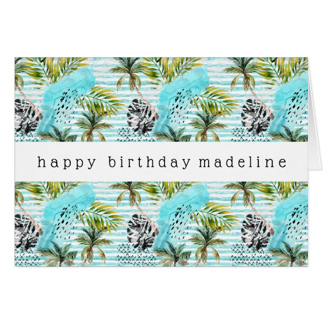 Modelo abstracto de la palmera de la acuarela (Anverso (Horizontal))