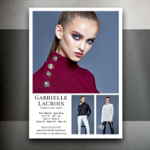 Modelo Actor 3 Foto Comp Card Plantilla 5x7 Blanco