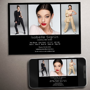 Modelo Actor 3 Foto Comp Card Plantilla 5x7 Negro