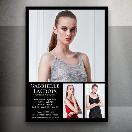 Modelo Actor 3 Foto Comp Card Plantilla 5x7 Negro