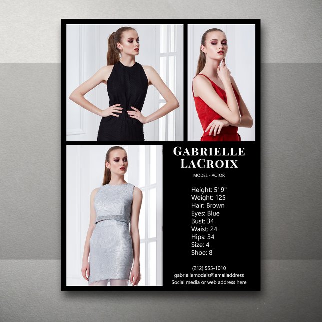 Modelo Actor 3 Photo Pro Comp Card Plantilla de ta (Available in print or instant digital download for quick messaging, email or self printing.)