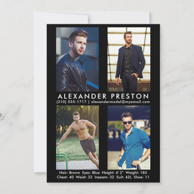 Modelo Actor 4 Tarjeta Comp Fotográfica 5x7 Negro (Anverso)