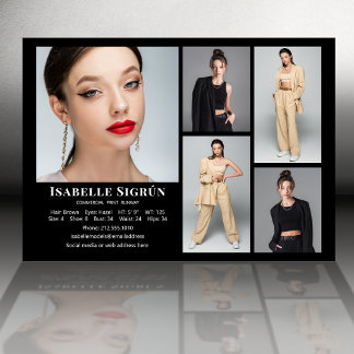 Modelo Actor 5 Foto Comp Card Plantilla 5x7 Negro