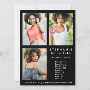 Modelo Actor Comp Card 3 Photo Blk