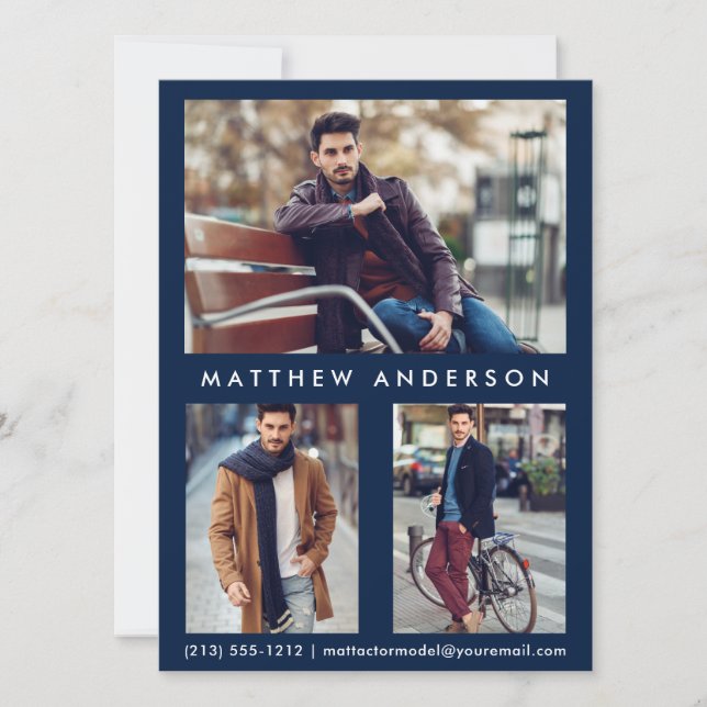 Modelo Actor Comp Card 3 Photo - Front Blue (Anverso)