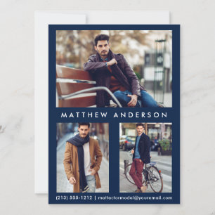 Modelo Actor Comp Card 3 Photo - Front Blue