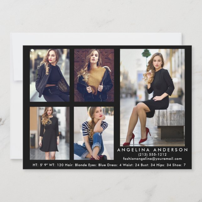 Modelo Actor Comp Card Black - 5 Fotos (Anverso)