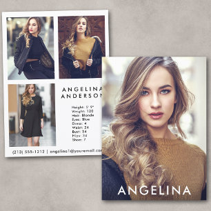 Modelo Actor Comp Card Blk - 3 Photo Back WB