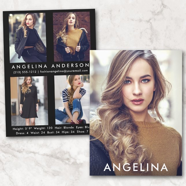 Modelo Actor Comp Card Blk W-4 Photo Back (Customize to change background color, text size or text style.)