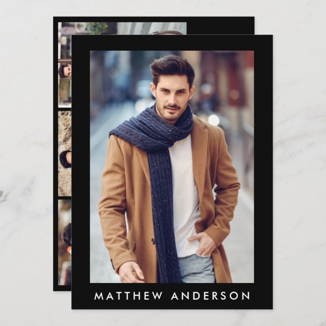 Modelo Actor Profesional Foto Comp Card Negro (Anverso / Reverso)