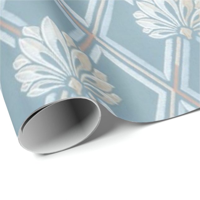 Modelo azul pasado de moda del papel pintado de la (Esquina del rollo)