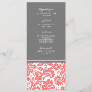 Modelo coralino gris del damasco del menú de la