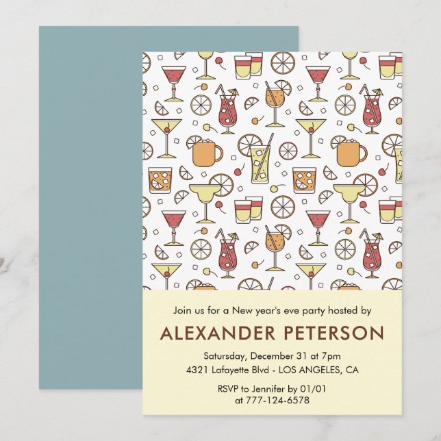 Modelo de cóctel de invitación de Año Nuevo (Anverso / Reverso)