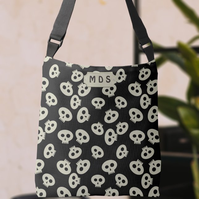 Modelo de cráneo curado Tote impreso Bolsa de cuer (Go ahead and add your initials to this adorable crossbody bag with a skull pattern!)