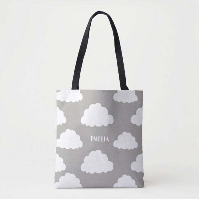 Modelo de nubes blancas con bolsa de tocador gris  (Anverso)