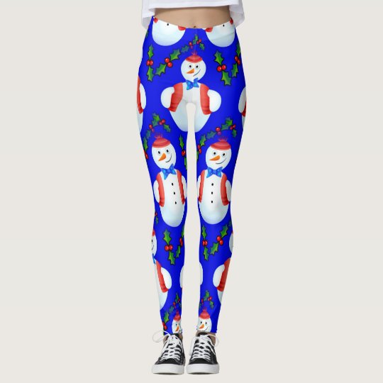 Modelo del navidad del muñeco de nieve y del acebo leggings