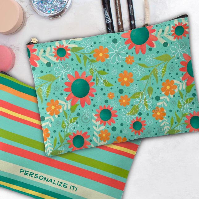Modelo floral verde azulado Bolsa cosmética Person (Subido por el creador)