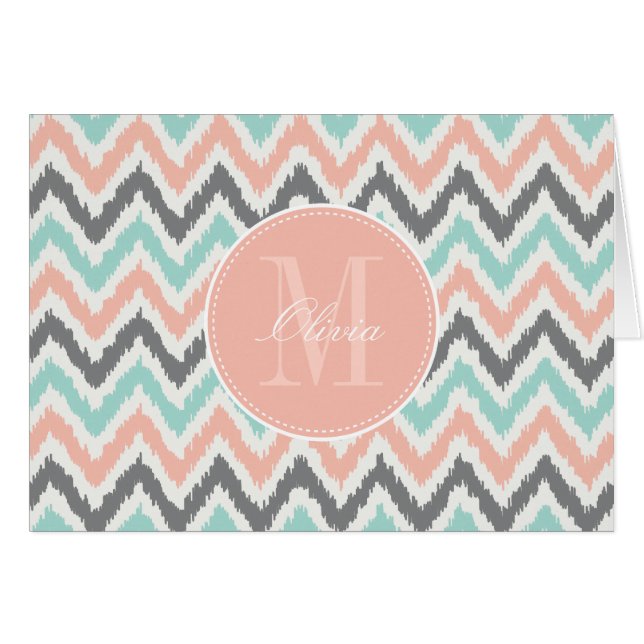 Modelo gris de Ikat del zigzag del melocotón de la (Anverso (Horizontal))
