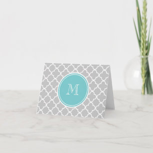 Modelo gris de Quatrefoil, monograma verde azulado