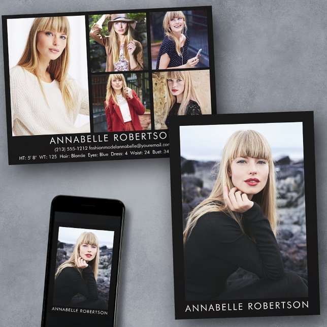 Modelo moderno de 6 fotos y tarjeta de comp de act (Customize to change background color, text size or text style. Available for prints and download.)