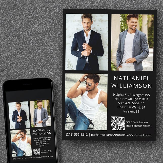Modelo moderno Pro Actor QR Código QR 3 Tarjeta Co (Customize to change background color, text size, style or to add more photos to back of card.)