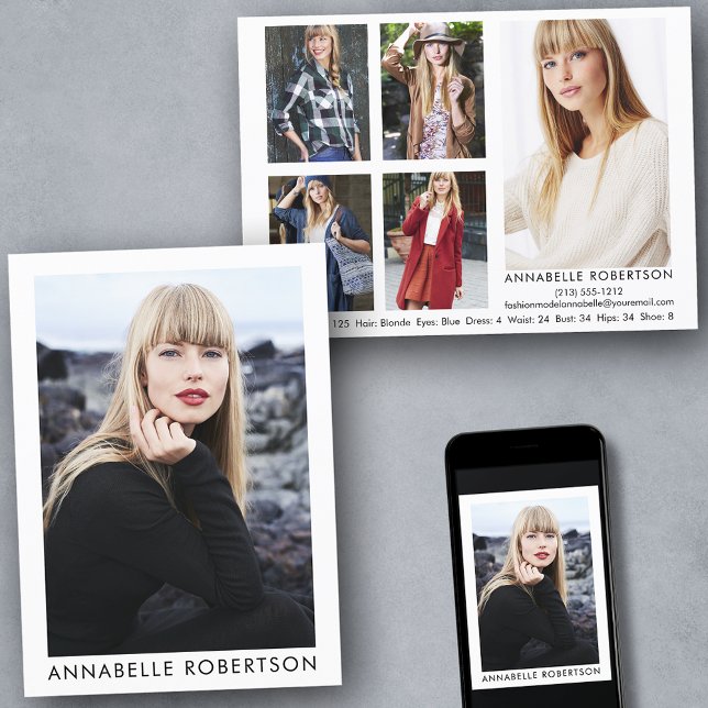 Modelo moderno y tarjeta de comp de fotografía Act (Customize to change background color, text size or text style. Available for prints and download.)