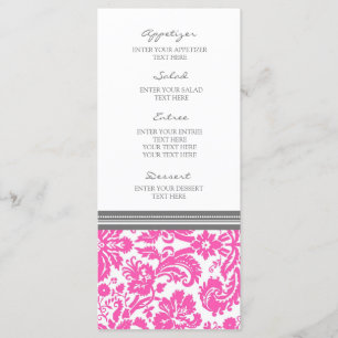 Modelo rosado gris del damasco del menú de la boda